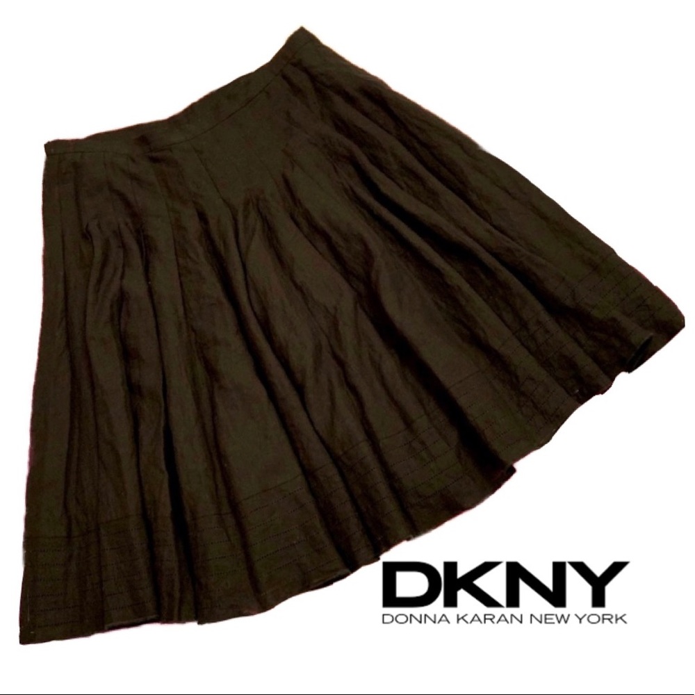 DKNY Black Linen Pleated Skirt size 12 NEW almost vintage!